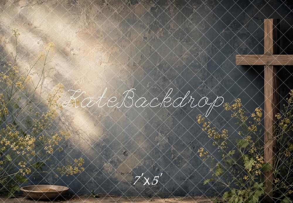 Kate Easter Cross Rustic Wildflower Sunlight Printed Backdrop Designed by Shutter Swan Studios
