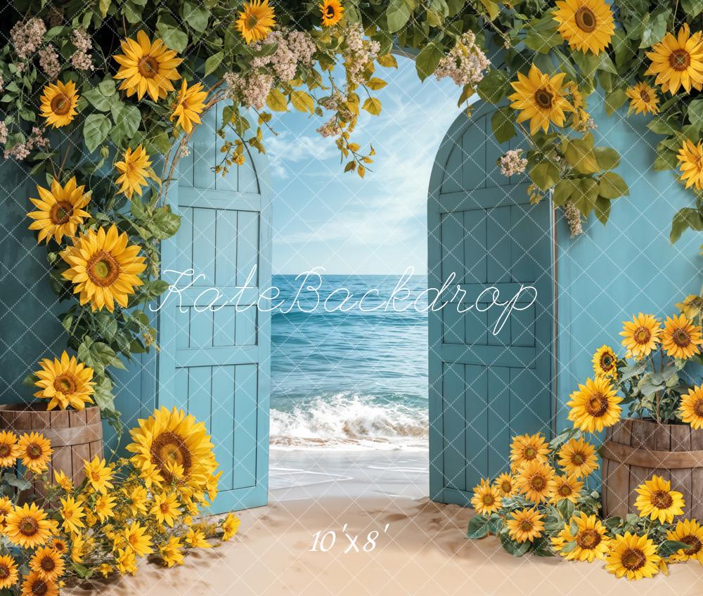 Kate Summer Sunflower Beach Blue Doorway Backdrop Designed by Emetselch