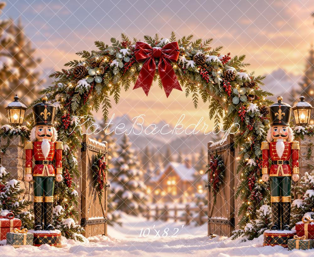 Kate Christmas Nutcracker Snowy Garland Archway Printed Backdrop Designed by Emetselch