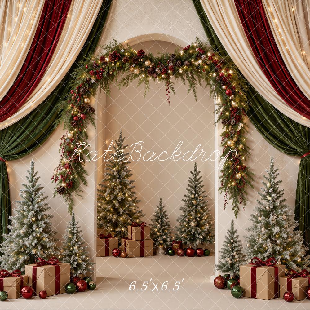 Kate Christmas Draped Curtains Garland Arch Trees Gifts Printed Backdrop Designed by Emetselch