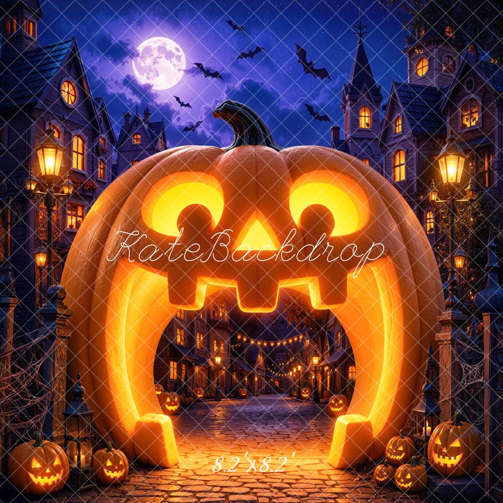 Kate Halloween Trunk or Treat Pumpkin Arch Haunted Village Cobblestone Printed Backdrop Designed by Mini MakeBelieve