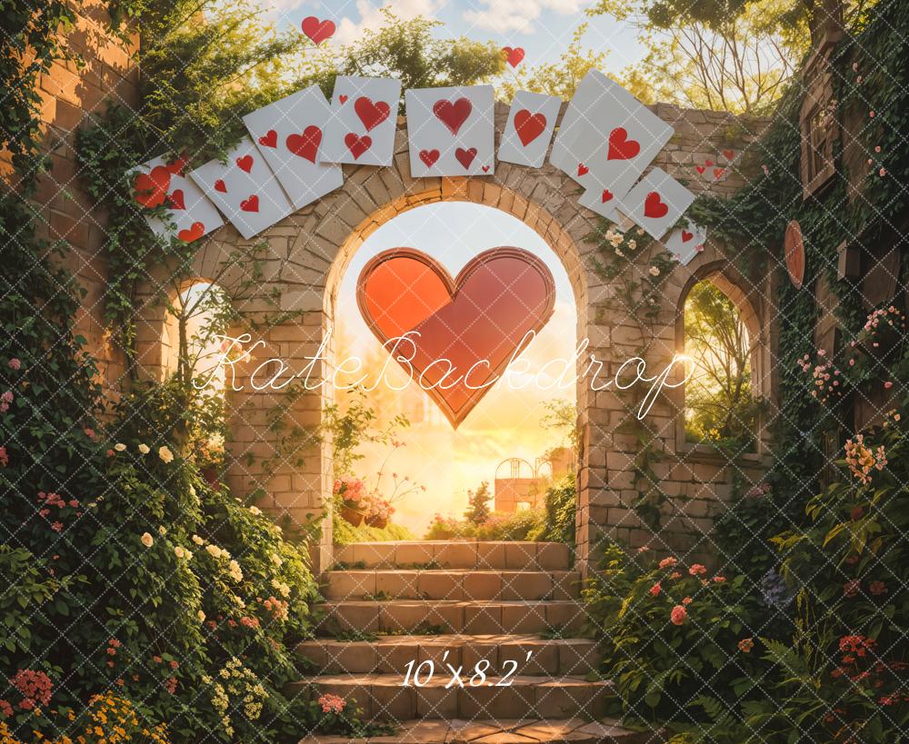 Kate Valentine's Day Heart Brick Arch Wall With Poker Backdrop Designed by Emetselch