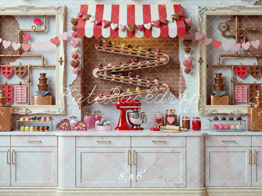 Kate Valentine's Day Candy Chocolate Factory Kitchen Backdrop Designed by Mini MakeBelieve
