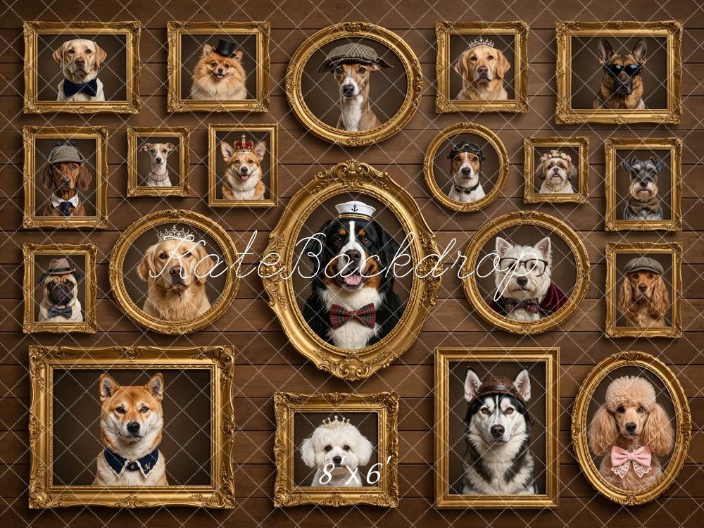 Kate Vintage Dog Portraits Frames Brown Wall Printed Backdrop Designed by Chain Photography