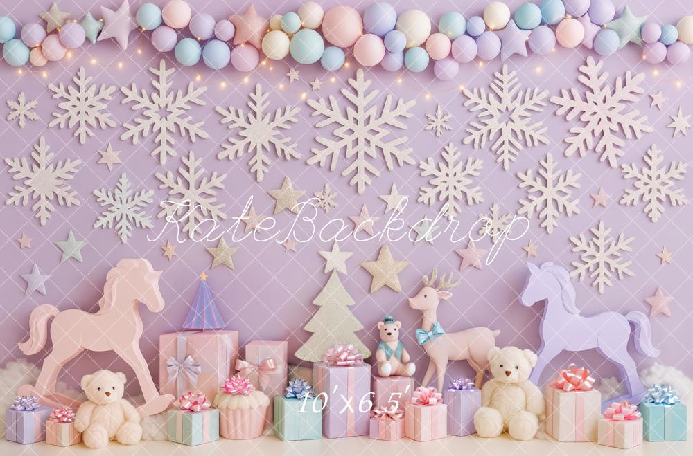 Kate Christmas Pastel Snowflakes Gifts Rocking Horse Reindeer Backdrop Designed by Patty Roberts