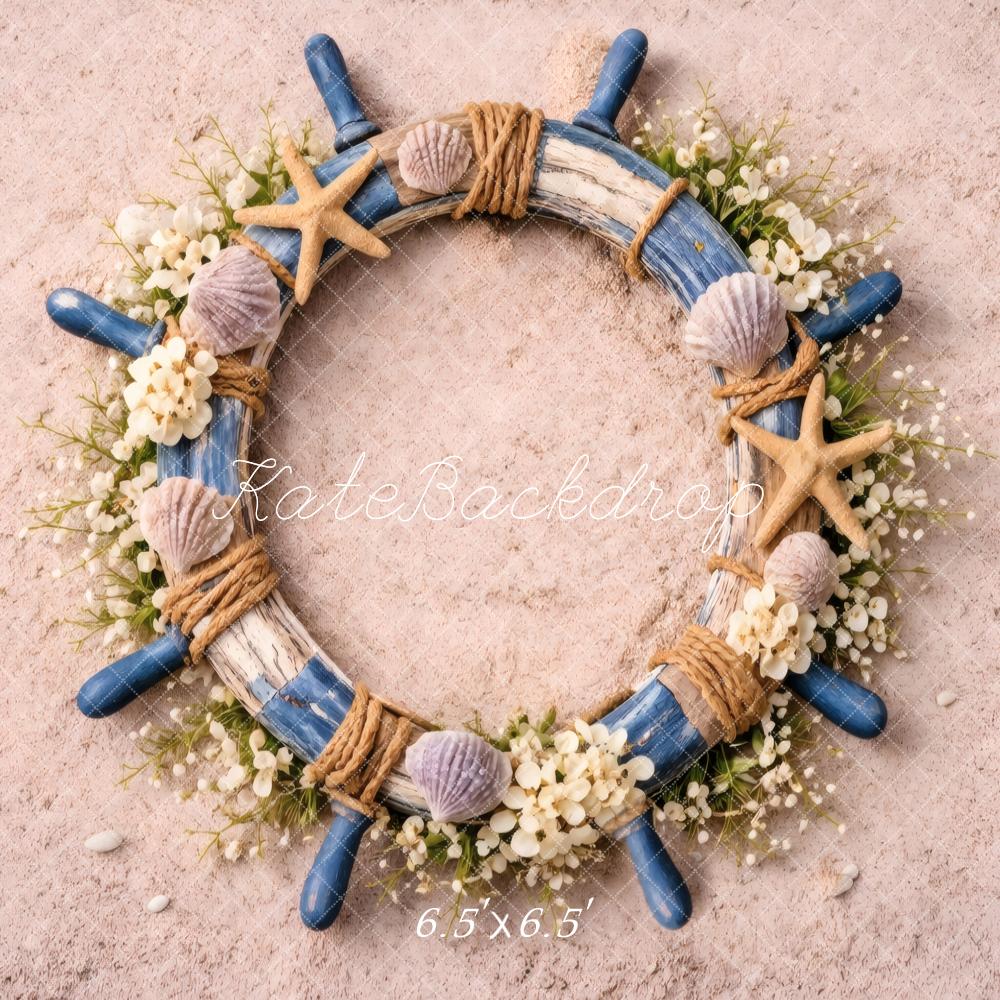 Kate Newborn Nautical Wheel Starfish Seashell Floor Printed Backdrop Designed by Vertigo Productions