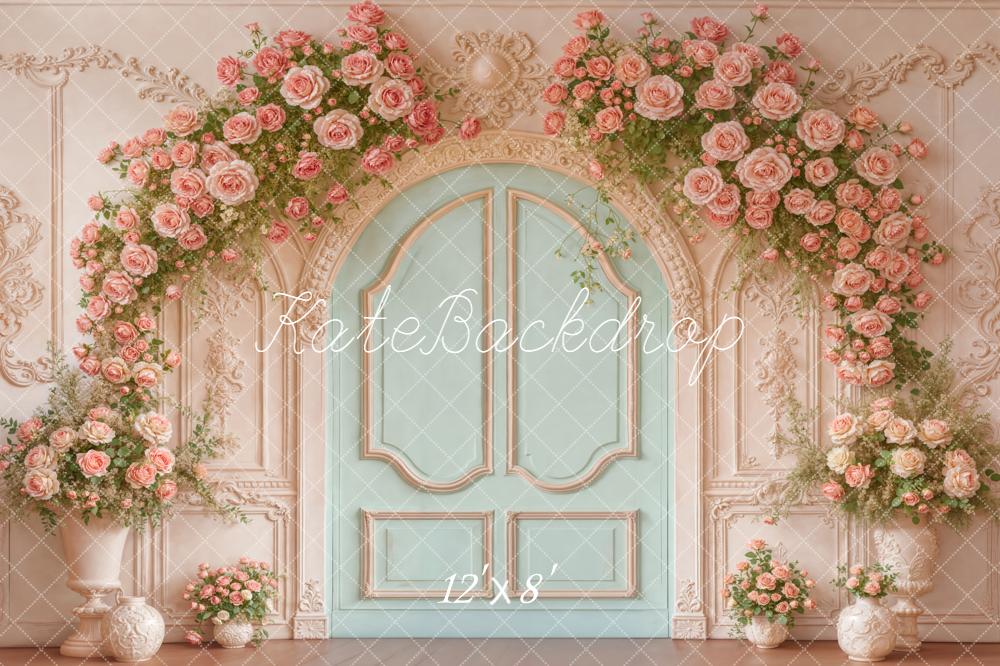 Kate Spring Flower Arch Vintage Wall Blue Door Backdrop Designed by Emetselch