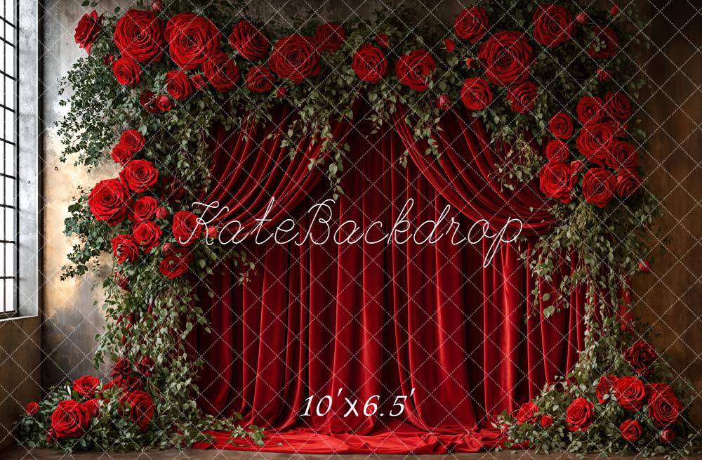 Kate Valentines Red Rose Flower Arch Velvet Curtain Backdrop Designed by Emetselch