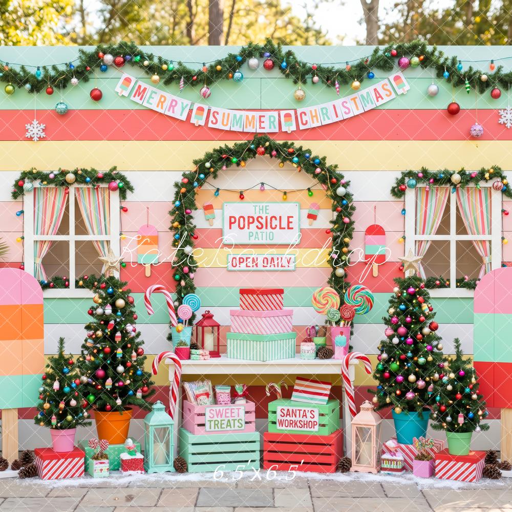 Kate Christmas Summer Popsicle Patio Candy Trees Printed Backdrop Designed by Patty Roberts