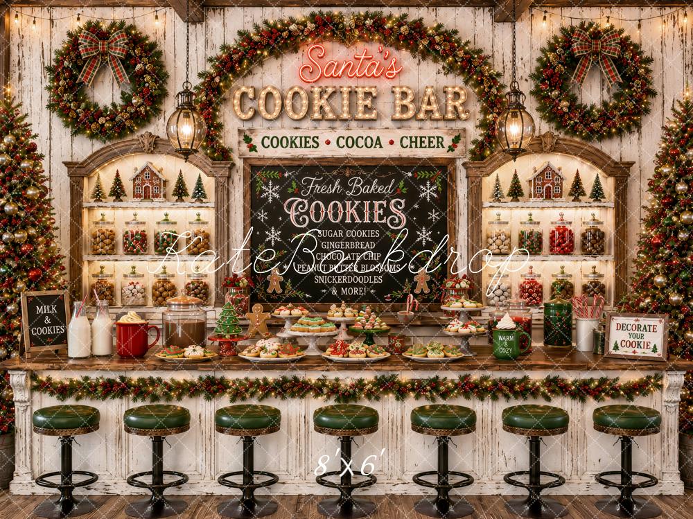 Kate Christmas Cookie Bar Stools Wreaths Rustic Printed Backdrop Designed by Ashley Paul