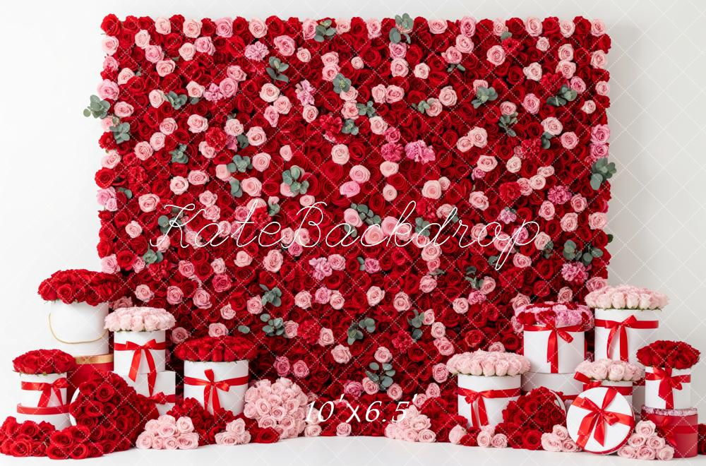 Kate Valentine's Day Red Pink Flower Wall Gift Boxes Backdrop Designed by Patty Roberts