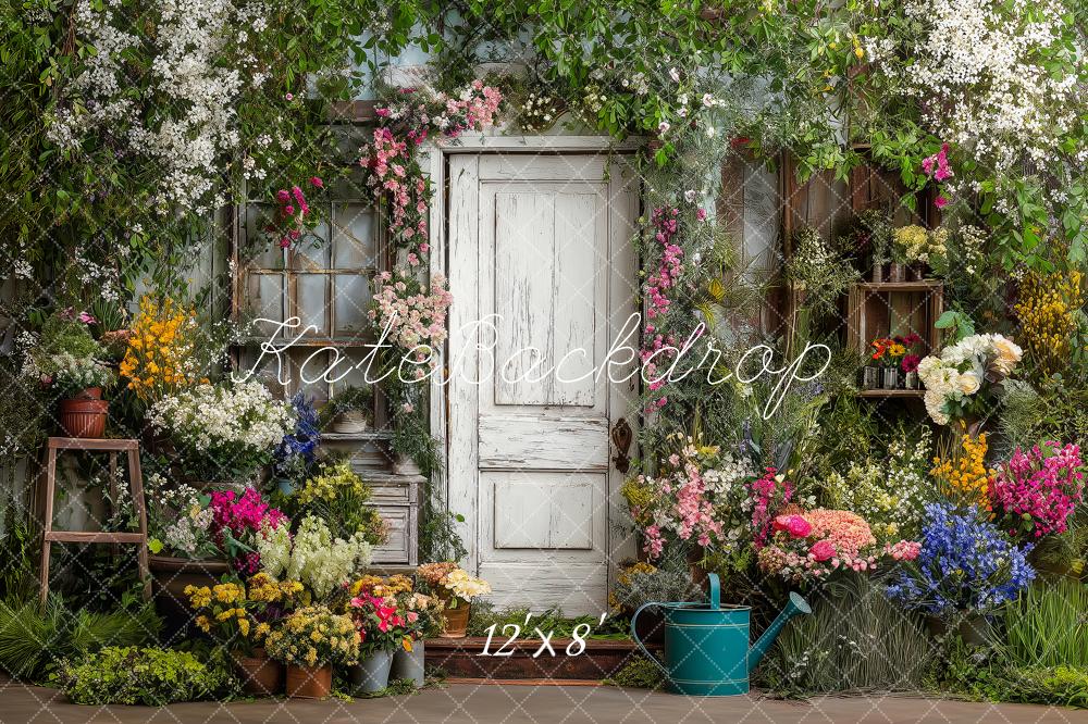 Kate Summer Flower Arch Rustic Door Garden Printed Backdrop Designed by Angela Miller