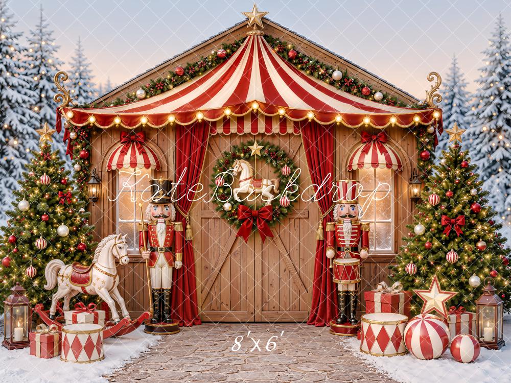 Kate Christmas Circus Nutcracker Carousel Trees Printed Backdrop Designed by Emetselch
