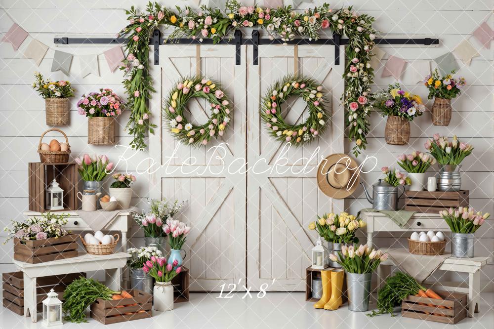 Kate Spring Tulip Wreath Barn Door Backdrop Designed by Mini MakeBelieve