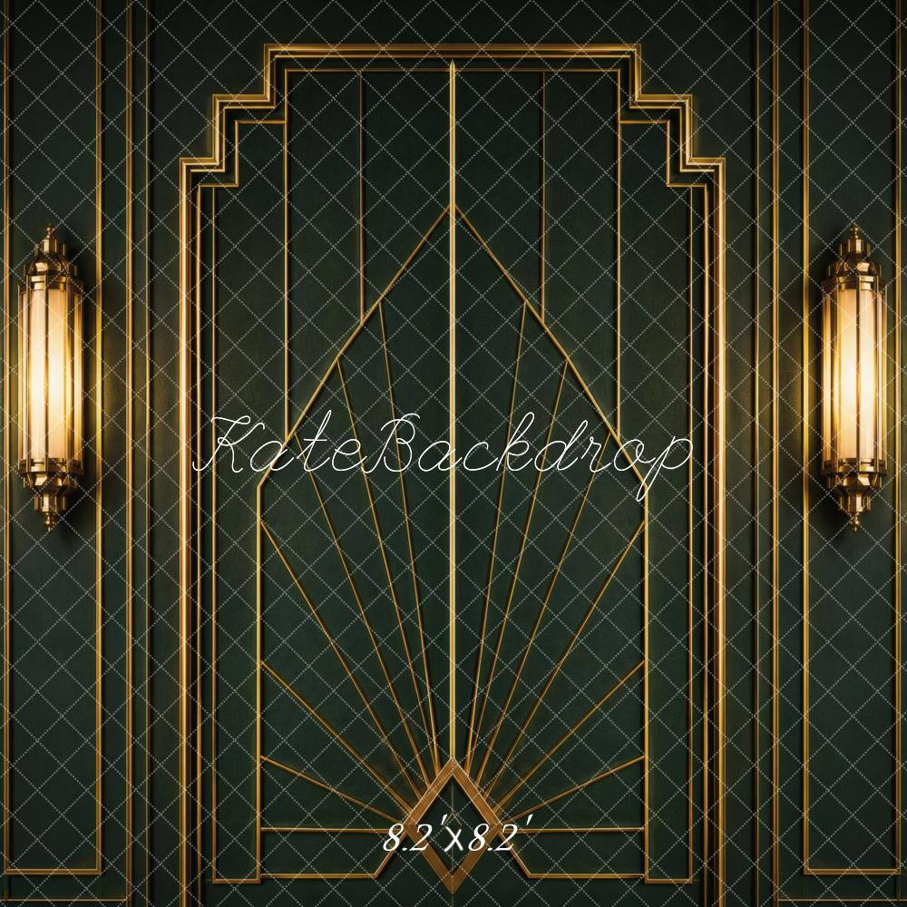 TEST Kate 20's Retro Art Deco Wall Sconce Dark Green Printed Backdrop Designed by Vertigo Productions