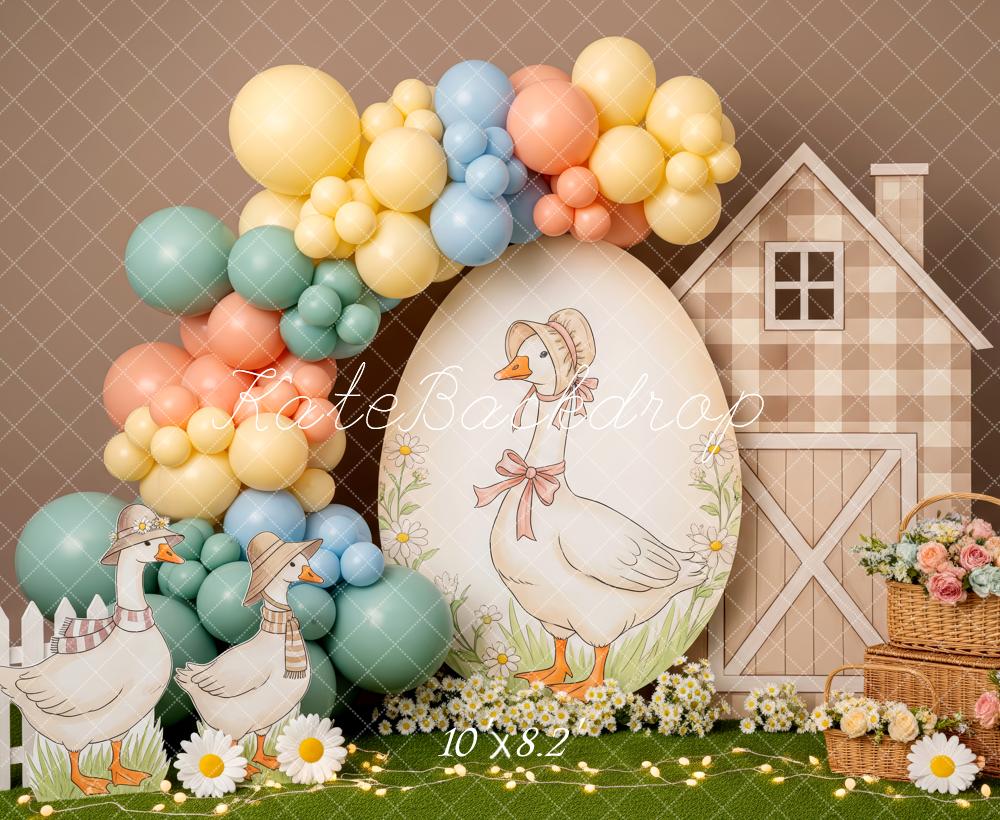 Kate Easter Ducks Pastel Balloons Barn Flowers Backdrop Designed by Patty Roberts