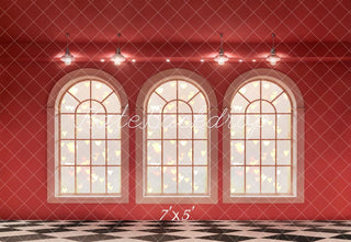 Kate Valentine's Day Romantic Red Heart Arched Window Printed Backdrop for Photos Designed by Emetselch