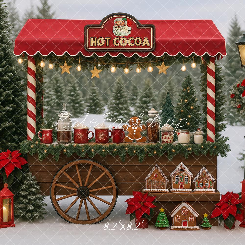 Kate Christmas Hot Cocoa Stand Gingerbread Houses Red Lanterns Backdrop Designed by Ashley Paul