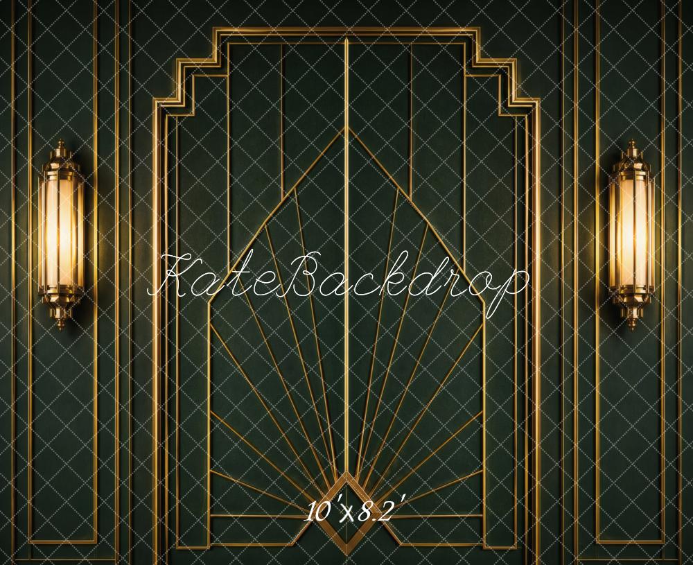 TEST Kate 20's Retro Art Deco Wall Sconce Dark Green Printed Backdrop Designed by Vertigo Productions