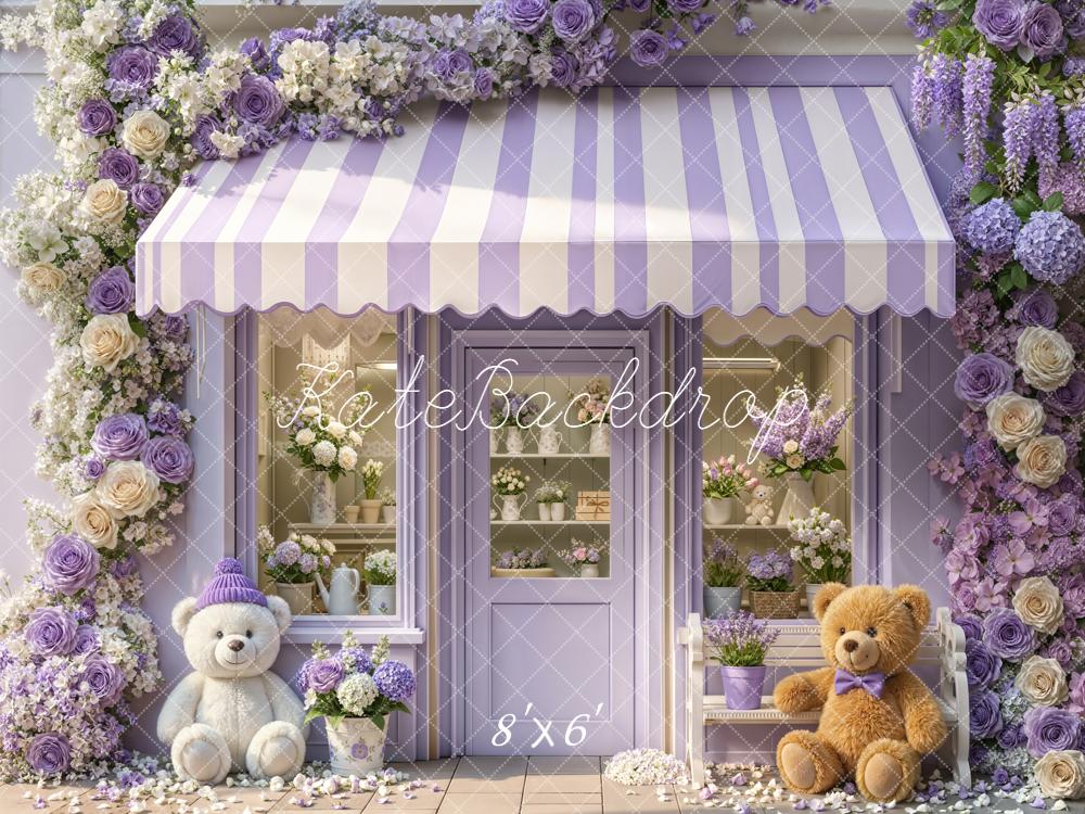 Kate Spring Lavender Flower Shop Striped Awning Teddy Bears Backdrop Designed by Emetselch
