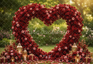 Kate Valentine's Day Red Rose Heart Arch Lanterns Printed Backdrop Designed by Emetselch