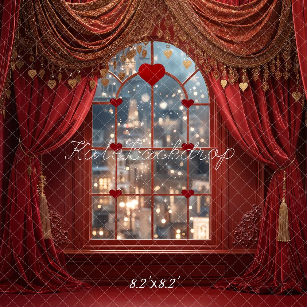 Kate Valentine's Day Red Heart Window Curtains Backdrop Designed by Emetselch