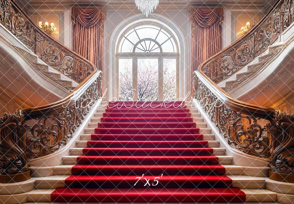 Kate Elegant Red Cascading Stairs Arch Backdrop Designed by Mini MakeBelieve