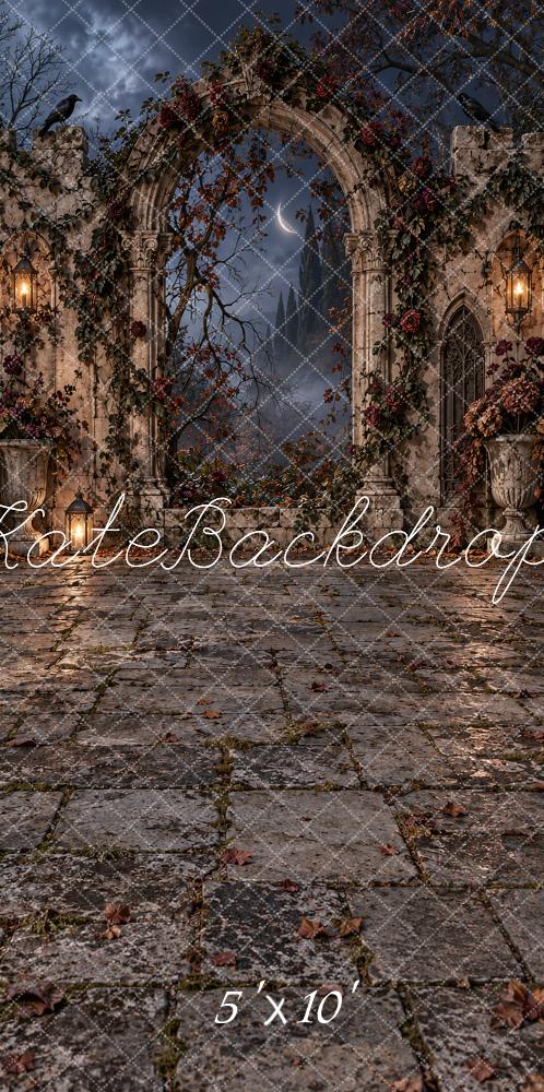 Kate Sweep Gothic Ruins Stone Arch Cobblestone Courtyard Printed Backdrop Designed by Vertigo Productions