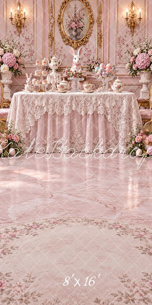 Kate Sweep Easter Bunny Pink Floral Tea Party Printed Backdrop Designed by Vertigo Productions