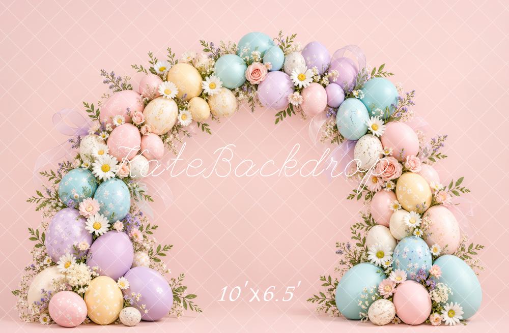 Kate Easter Pastel Egg Flower Arch Pink Printed Backdrop Designed by Emetselch