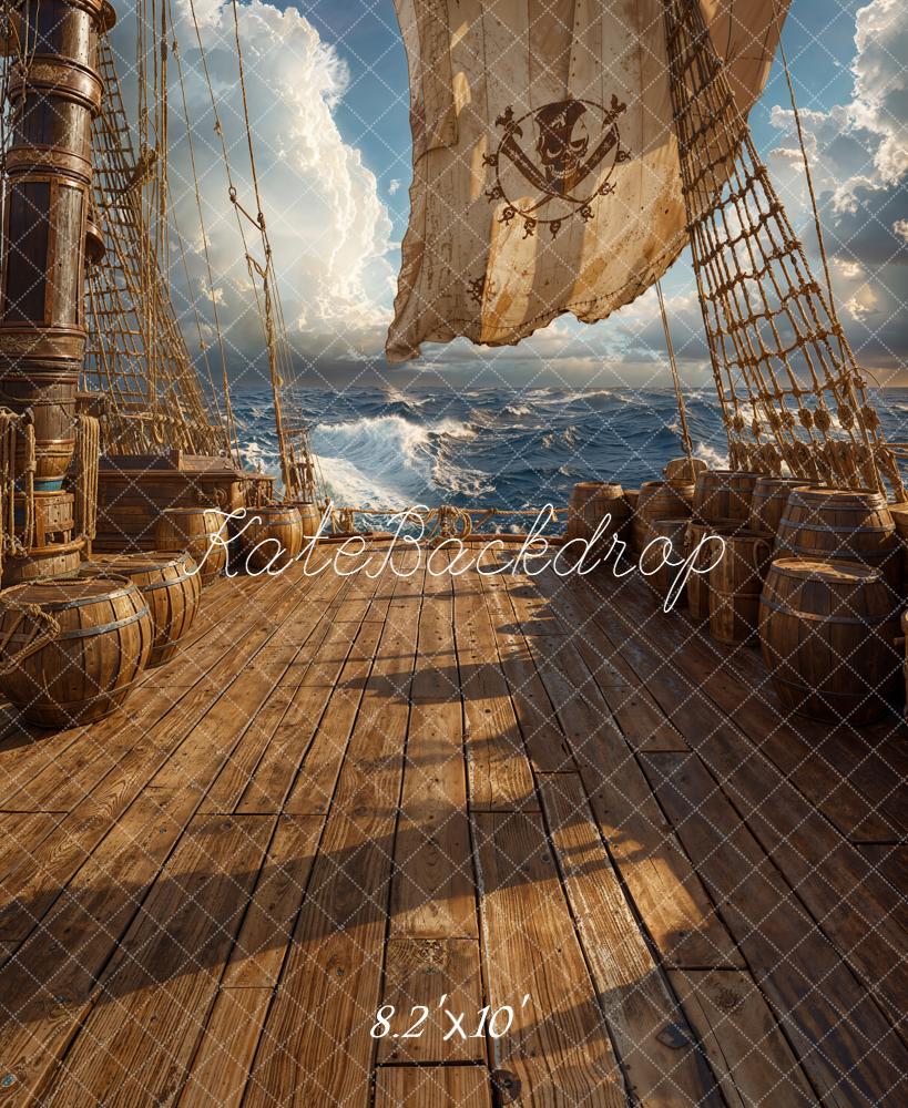 Kate Pirate Ship Deck Ocean Barrels Sails Backdrop Designed by Chain Photography