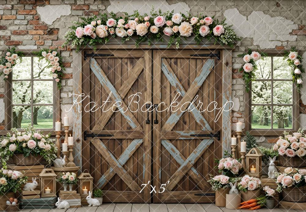 Kate Spring Rustic Barn Doors Flower Arch Bunnies Lanterns Backdrop Designed by Mini MakeBelieve