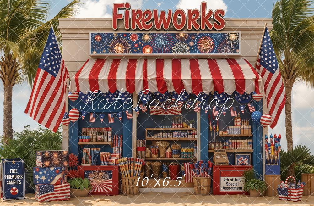 Kate 4th Of July Fireworks Booth Red White Blue Flags Printed Backdrop Designed by Chain Photography