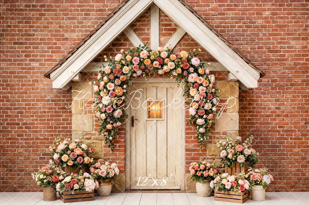 Kate Flower Arch Brick Wall Door Printed Backdrop Designed by Patty Roberts