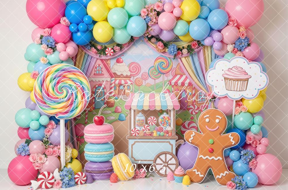 Kate Christmas Sweets Candyland Gingerbread Balloon Lollipop Macaron Printed Backdrop Designed by Mini MakeBelieve