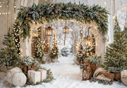 Kate Christmas Arch Garland Snow Trees Printed Backdrop Designed by Emetselch