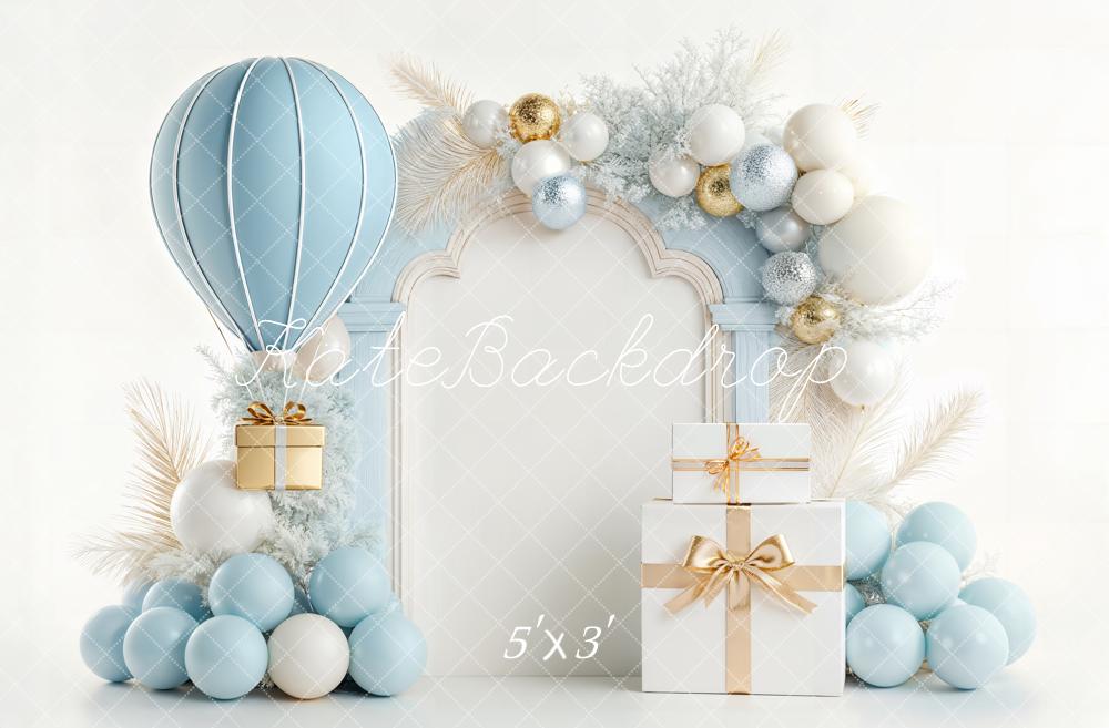 Kate Cake Smash Blue Balloon Gift Arch Present Ornaments Backdrop Designed by Chain Photography