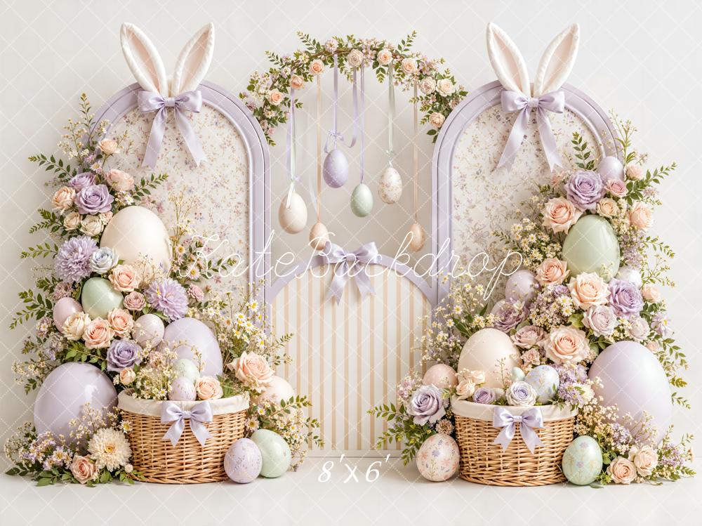 Kate Easter Bunny Ears Floral Arch Egg Baskets Printed Backdrop Designed by Emetselch