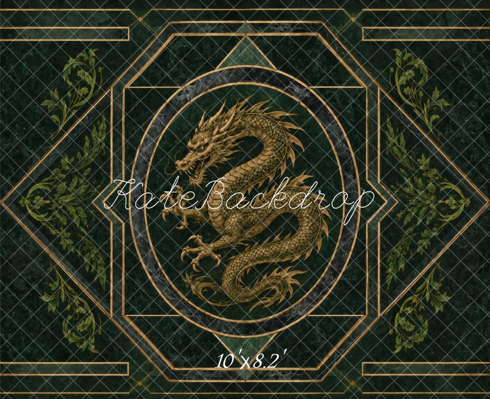Kate Dark Green Dragon Art Deco Geometric Printed Backdrop Designed by Vertigo Productions