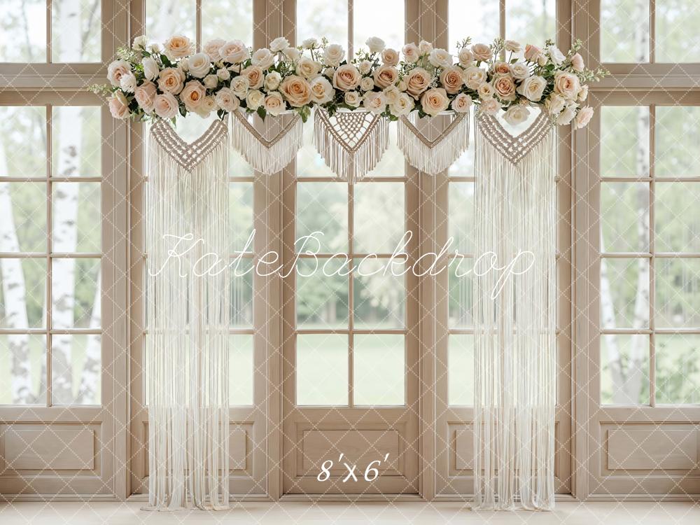 Kate Boho Flower Arch Macrame Window Scene Printed Backdrop Designed by Mini MakeBelieve