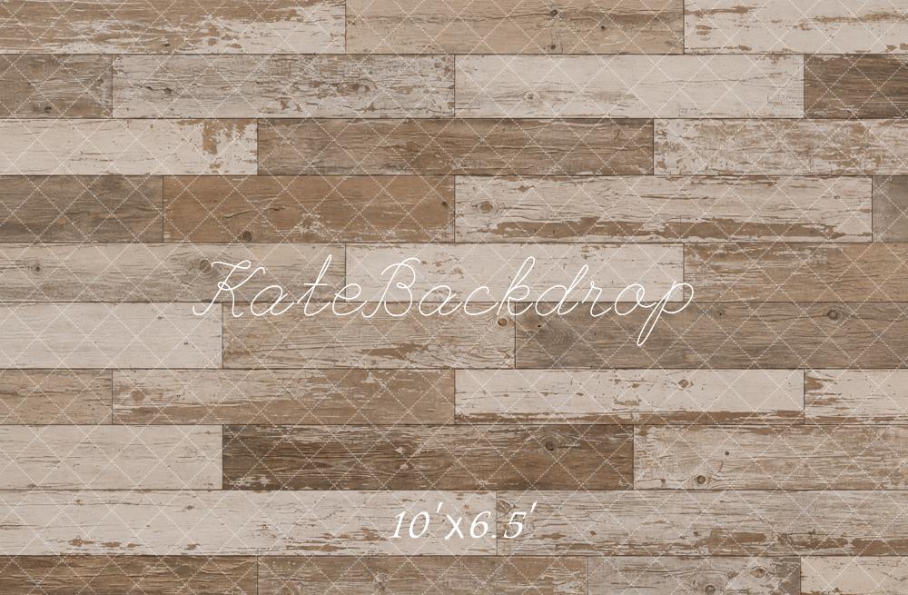 Kate Rustic Brown Weathered Wood Floor Printed Backdrop Designed by Emetselch