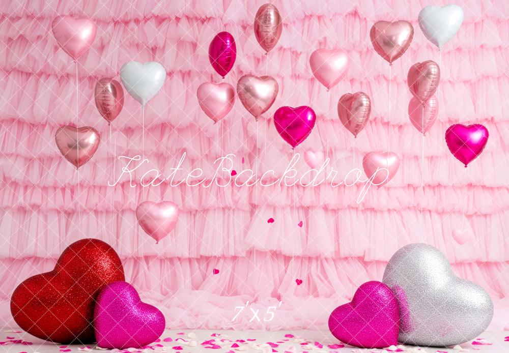 Kate Valentine's Day Pink Ruffle Heart Balloons Glitter Hearts Backdrop Designed by Patty Roberts