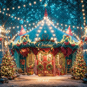 TEST Kate Christmas Dreamy Forest Night Blue Tent Backdrop Designed by Emetselch, 8x6ft(2.4x1.8m)