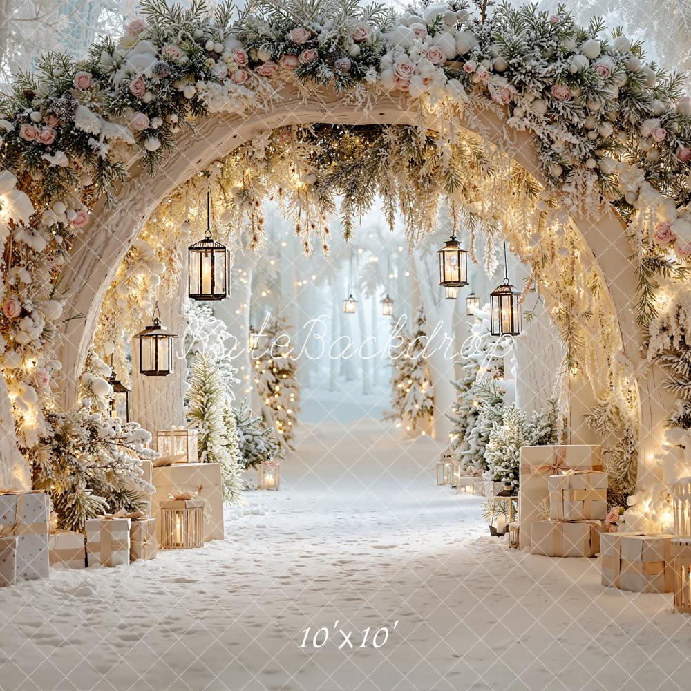 Kate Christmas Winter Flower Archway Lanterns Snowy Gifts Backdrop Designed by Emetselch
