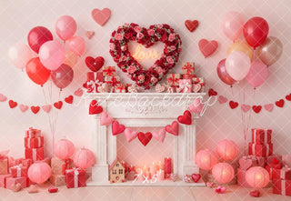 Kate Valentine's Day Roses Heart Balloons Fireplace Gifts Printed Backdrop Designed by Emetselch