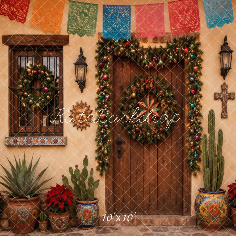 Kate Mexican Christmas Courtyard Door Papel Picado Printed Backdrop Designed by Vertigo Productions
