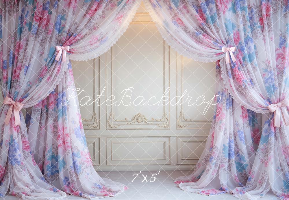 Kate Floral Sheer Curtains Elegant Wall Printed Backdrop Designed by Mini MakeBelieve
