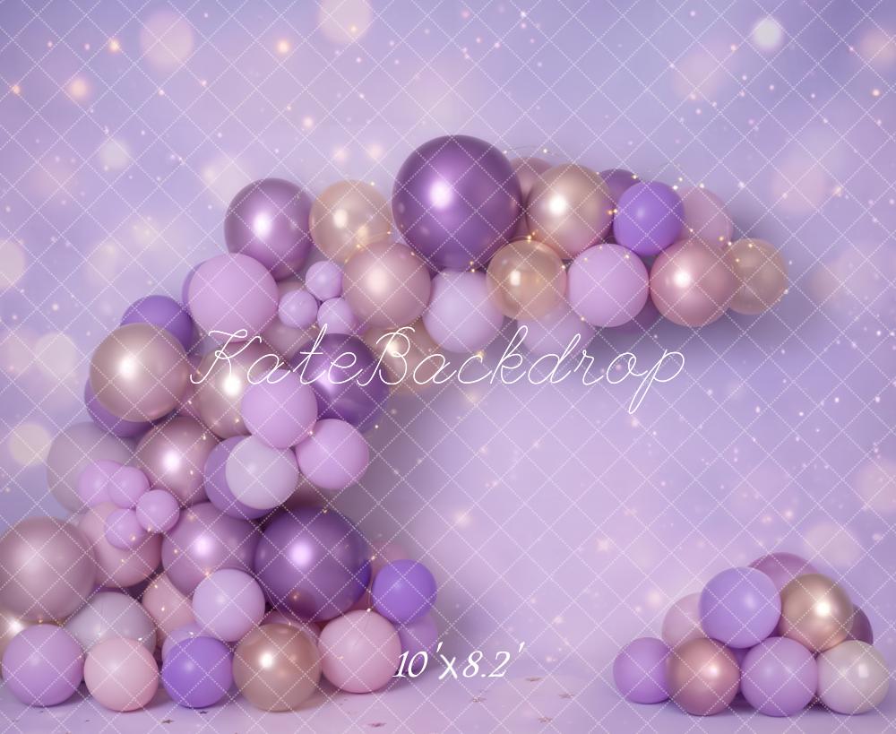 Kate Cake Smash Purple Gold Balloon Arch Bokeh Printed Backdrop Designed by Emetselch
