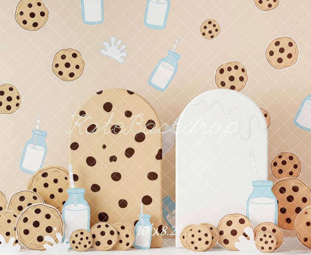 Kate Cake Smash Cookies And Milk Cartoon Beige Printed Backdrop Designed by Patty Roberts