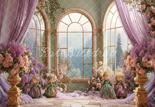 Kate Spring Purple Floral Arch Window Dolls Printed Backdrop Designed by Emetselch